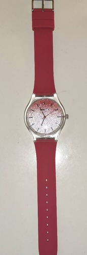 Reloj Sweet Coral Y Plateado Con Glitter