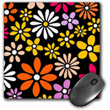 Mouse Pad Negro Dibujo Flores Colores 8 X 8 Pulgadas