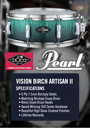 Caixa Pearl Vision Birch 14x5,5 Automático Gaveta Top Linha
