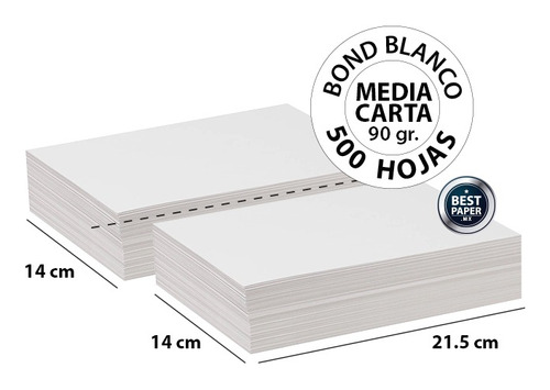 Papel Bond Blanco Media Carta 90 Gr - 500 Hojas