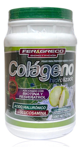 Suplemento En Polvo Fer & Greco  Colágeno Hidrolizado Sabor Manzana Verde En Pote De 1.1kg