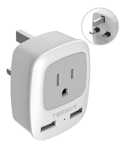 Adaptador De Corriente Británico 3 Entradas En 1, 2 Usb Para