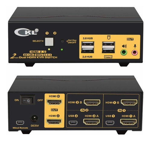 Conmutador Para Dos Monitores Kvm Ckl, Hdmi 4k @60hz