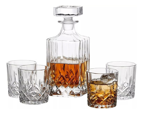 Set Vasos De Whisky X 4 Unid 350ml+ Botella Decantador 730ml