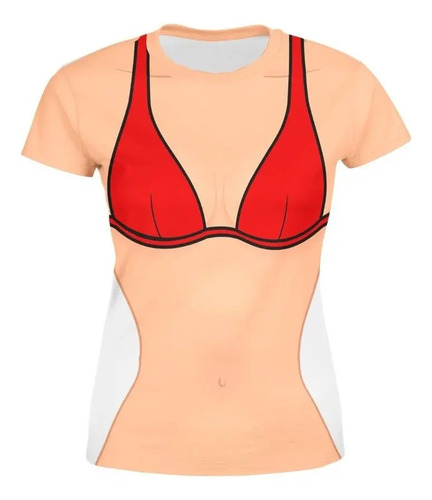 Playera Sublimada Dama Full Print Cuerpo Bikini Rojo