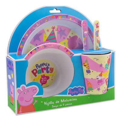 Vajilla Individual Infantil Bambú Personajes Animados 5 Pzas Color Rosa Peppa Pig | Meses sin interés