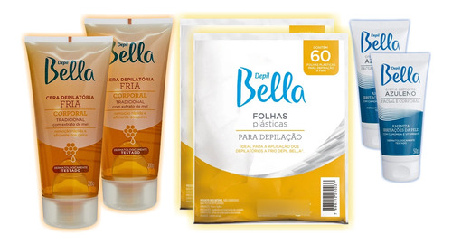 2 Kit Depilação Cera Fria + Folhas + Creme Azuleno Calmante