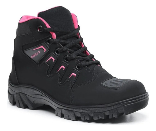 Bota Adventure De Motoqueiro Preto Rosa Pink Confortável