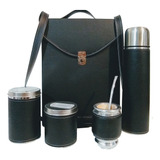 Set Matero Cartera Forrado Negro Termo Acero Inoxidable De 1 Litro Yerbera Azucarera Mate A Elección Y Bombilla .-