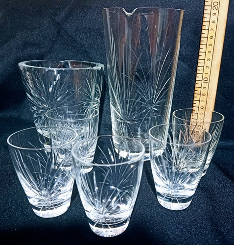 Set Cristal Tallado Vasos/hielera/jarra (10 Piezas)