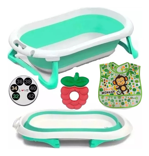 Bañera Plegable Bebe Infantil Tapon Antideslizante Verde