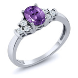 Gem Stone Anillo Plata 925 Con Amatista Purpura Y Topacio Bl