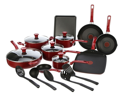 Tfal Bateria Cocina 20 Pzas Negro Rojo Thermo-spot 