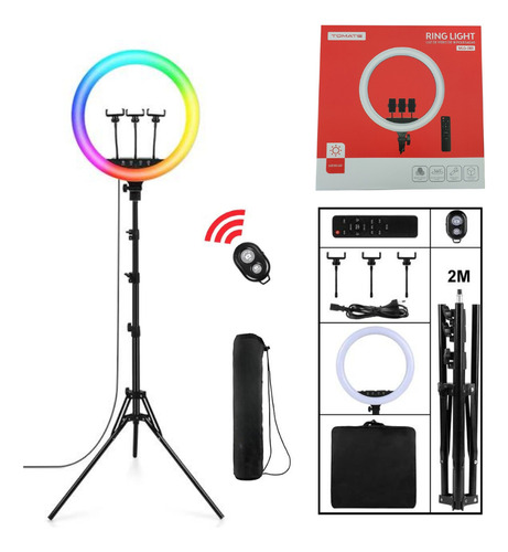 Kit Rgb Ringh Light Profissional 18 Polegada Grande Tripe 2m Estrutura Preto 110v/220v