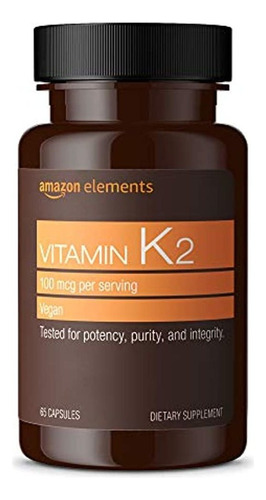 Unidad Elements Vitamina K2, Cápsulas De 0.0000035 Oz, 65 Cá
