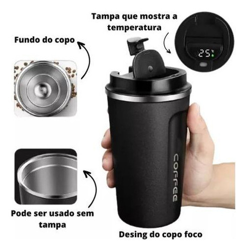 Copa Inteligente De Acero Inoxidable, Pantalla Led, 510 Ml, Negra