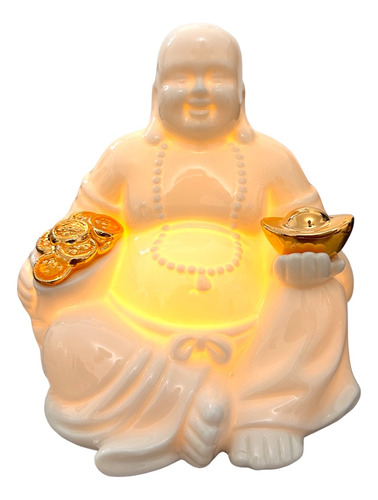 Estátua Luminária Buda Da Fortuna Porcelana