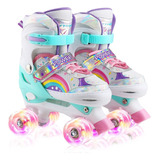 Patines 4 Ruedas Led Ajustable Para Niñas Arcoiris Turqueza