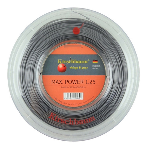 Rollo Cuerda Kirschbaum Max Power Liso 1.25 Mm Color Gris Espesor 125 Mm