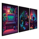 Quadros Decorativos Quarto Gamer Jogos Geek Moldura Grande