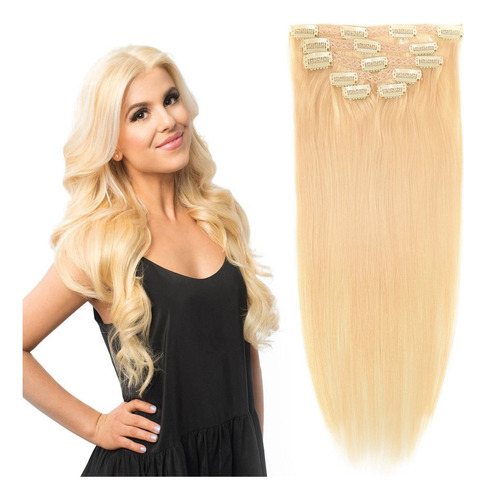 Clip Tic Tac En Cabello Humano Rubio Claro 50cm 70g 6 Piezas