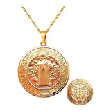 Collar Medalla San Benito Relicario Acero Unisex + Estuche