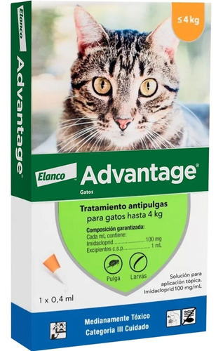 Pipeta Advantage Antipulgas Para Gatos De Hasta 4kg