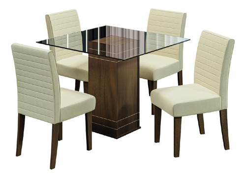 Conjunto Mesa De Jantar Com Tampo De Vidro Onix E 4 Cadeiras