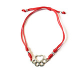 Pulsera Cordón Roja Huella Perro Plata Fina 925