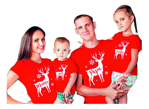 Camisetas Navideñas Venado Reno Navidad Familia X 1 Und Rojo