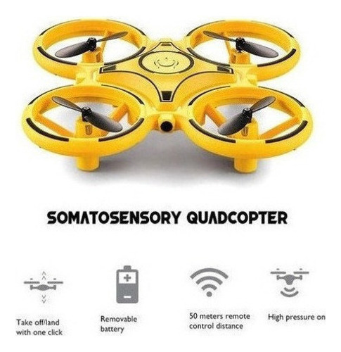 Dron Cuadricóptero Acrobático Stunt Con Control De Gestos Color Amarillo