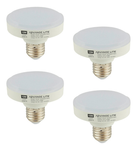 Foco Led O Bombilla 12w Plano Enano Luz Blanca 4 Pzs.