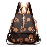 Bolso Mochila Color Chocolate Diseño Mickey Mouse Bolso Urbano Dama Alta Gama