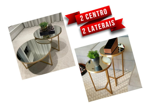 Kit - 2 Mesas De Centro + 2 Laterais (dourado)