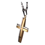 Colar Masculino Aço Crucifixo Cruz Dourada Preta Marido C338