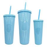 Trio Vasos 3pz Pack Texturizado Popote Tapa Varios Diseños