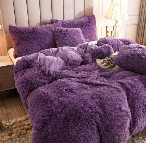 Acolchado Love & Home Pelo Largo Flannel Queen Diseño Liso Color Violeta De 240cm X 260cm