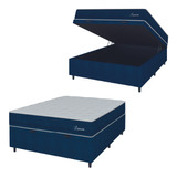 Cama Box Baú Casal Colchão Com Molas Ensacadas Lamore Azul