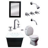 Juego Baño Vanitory Wengue Colgante Inodoro Atuel Fv Newport