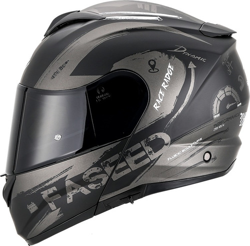 Casco Abatible Faseed Fs-908 Ride Racer Negro Mate Gris