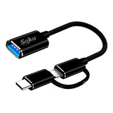 Cable 2 En 1 Adaptador Micro Usb V8 Tipo C A Usb 3.0 Otg Color Negro