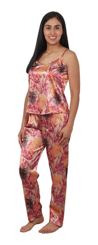Conjunto Pijama Mujer En Satín Licrado Blusa Tiras- Pantalón
