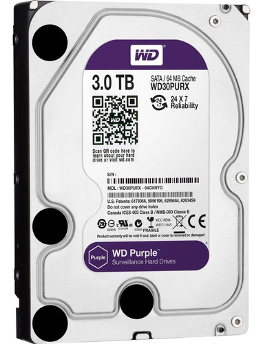 Disco Duro 3tb Wd Purple Wd30purx Especial Para Cctv Hd