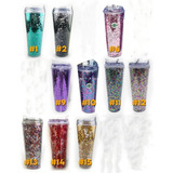 Termo Glitter 700ml Antiderrames Con Popote  (brillos)