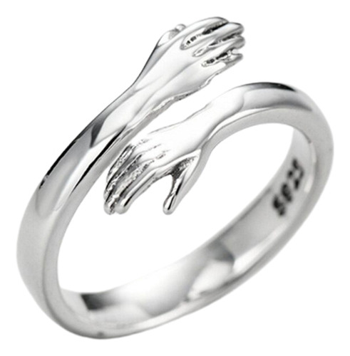 Anillo De Plata 925 Ajustable Manos Abrazo Pareja Compromiso