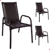 Lbx Móveis Kit 3 Cadeira De Junco Romana Cor Marrom Escuro Fibra Sintética Suporta Sol E Chuva