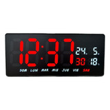 Reloj Digital Led Bicolor Pared Alarma Calendario Temp 36cm