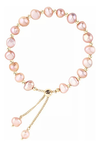 Pulsera De Perla Natural Ajustable Barrocas Rosa Para Mujer