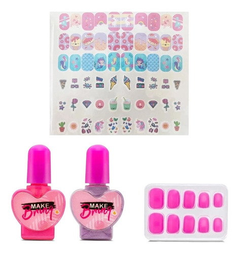 Kit Esmaltes Infantil E Adesivos Para Unha Make Brinq Mk05