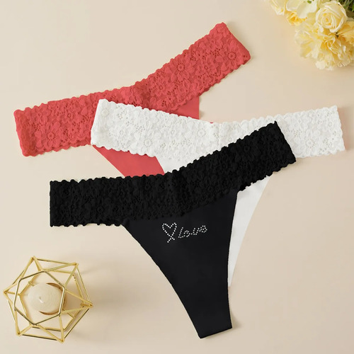 Bragas De Cintura Baja Bordadas De Encaje Para Mujer Con Dis